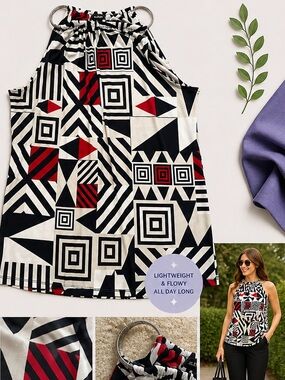 Alfani Navy, White & Red Geometric Halter Top